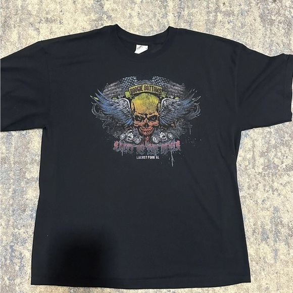 Gildan Other - Boogie Bottoms Rally By The River Locust Fork AL T-shirt Skulls Wings Motorcycle